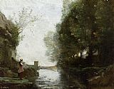 Watercourse leading to the square tower by Jean-Baptiste-Camille Corot